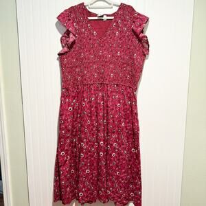 Lea Magenta Pink Floral Smocked Midi Dress Cotton Plus Size 3X
